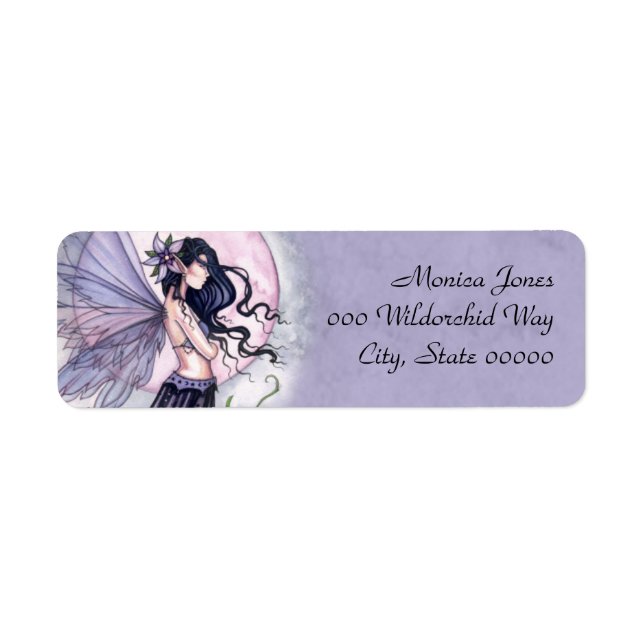 Lila Fairy Fantasy Art Rücksendeadressen-Aufkleber (Vorne)