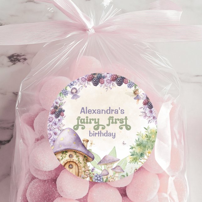 Lila Fairy First Berry First Geburtstag Runder Aufkleber (Von Creator hochgeladen)