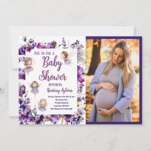 Lila Fairy Floral Baby Dusche Foto Einladung