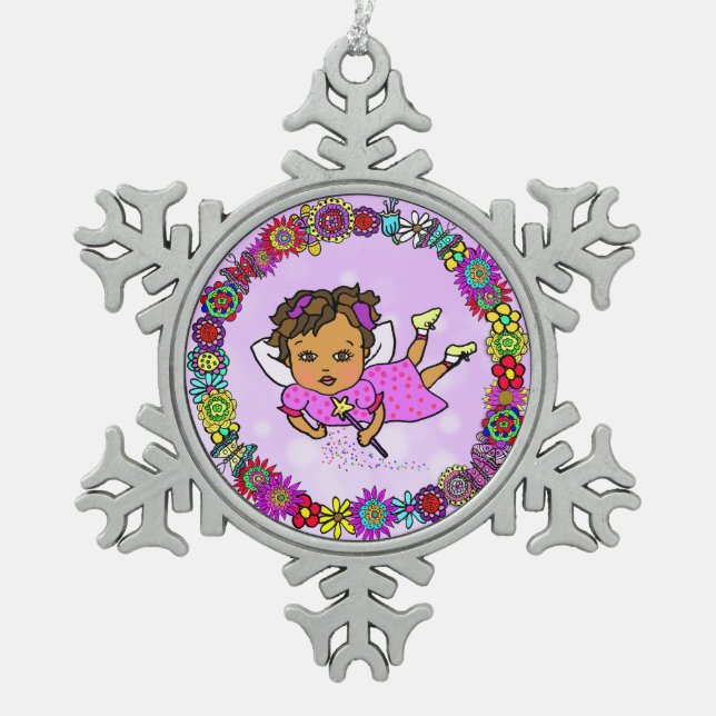 Lila Fairy mit Wand Schneeflocken Zinn-Ornament (Vorderseite)
