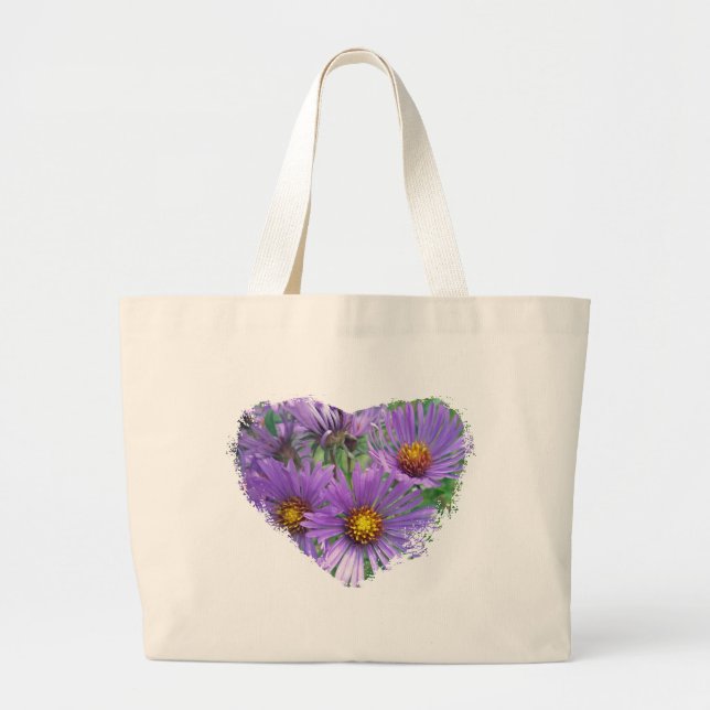 Lila Fall Asters-Wildblume-Matching-Elemente Jumbo Stoffbeutel (Vorne)