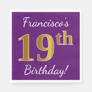 Lila, Falsches Gold 19. Geburtstag + Benutzerdefin Serviette