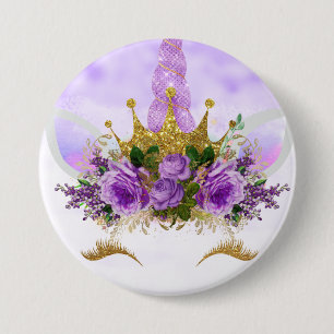 Lila Fantasie und goldener SterneUnicorn Button
