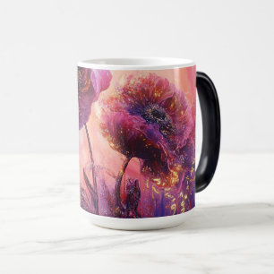 Lila Fantasieblumen und Schmetterlinge in Rosa und Verwandlungstasse