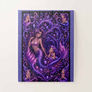 Lila Fantasy Meerjungfrau-Duo Ozeantraum-Kunst 