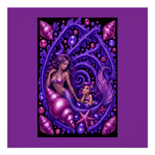 Lila Fantasy Meerjungfrau-Duo Ozeantraum-Kunstpost Poster