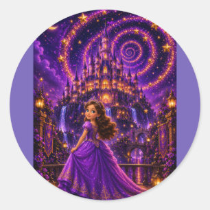 Lila Fantasy Prinzessinnen Schloss Kunst Magisch Runder Aufkleber