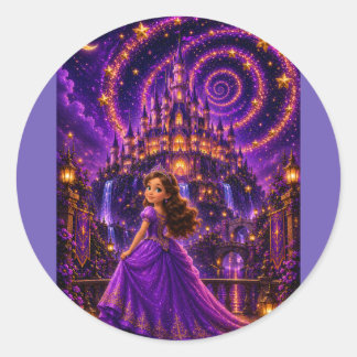 Lila Fantasy Prinzessinnen Schloss Kunst | Magisch Runder Aufkleber