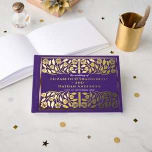 Lila Fantasy Royal Mittelalterliches Schwert Hochz Gästebuch