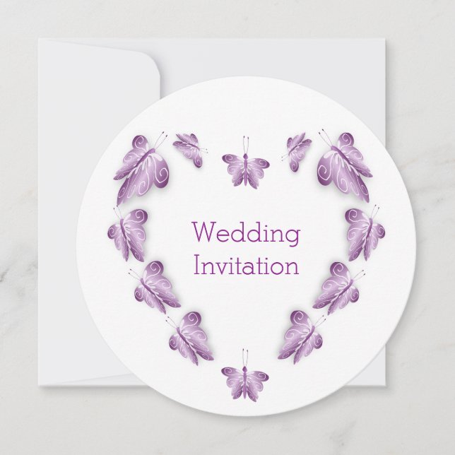 Lila farbige Butterflies-Hochzeit Einladung (Vorderseite)
