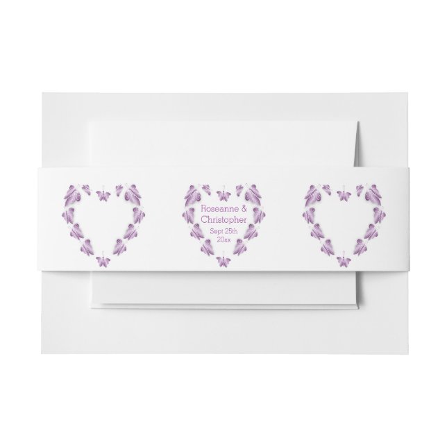 Lila farbige Butterflies-Hochzeit Einladungsbanderole (Vorderseite Beispiel)