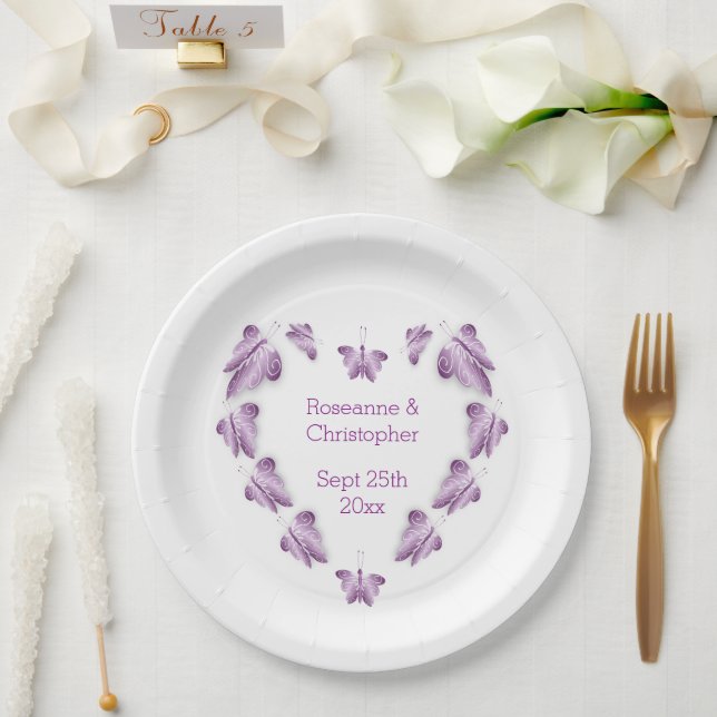 Lila farbige Butterflies-Hochzeit Pappteller (Hochzeit)
