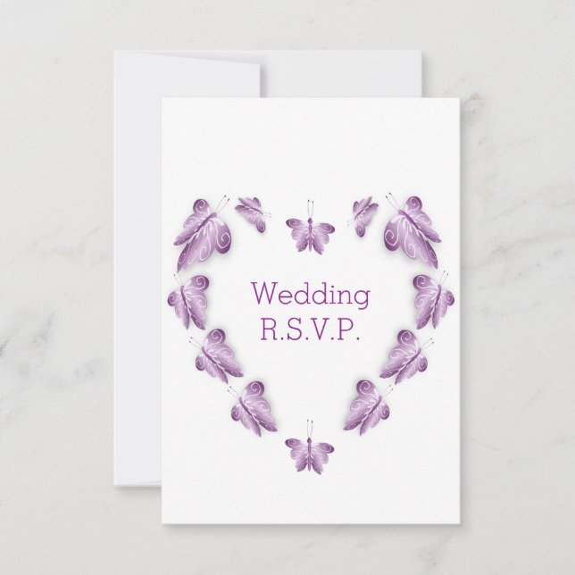 Lila farbige Butterflies-Hochzeit RSVP Karte (Vorderseite)