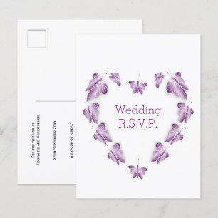 Lila farbige Schmetterlinge für eine RSVP-Hochzeit Einladungspostkarte