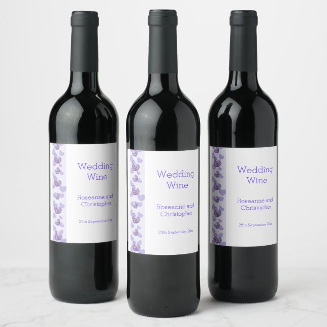 Lila farbige Wisteria Heart Design Wedding Weinetikett (Flaschen)