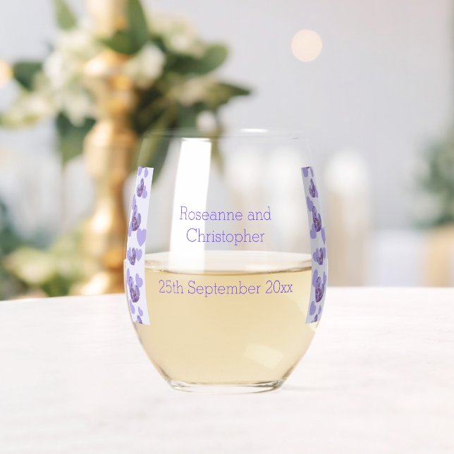 Lila farbige Wisteria Heart Design Wedding Weinglas Ohne Stiel (Insitu (Hochzeit))