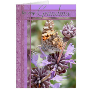 Lila Farbkarte mit Butterly für Großmutter
