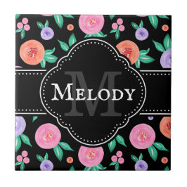 Lila Farbmuster für die Rose auf schwarz Fliese