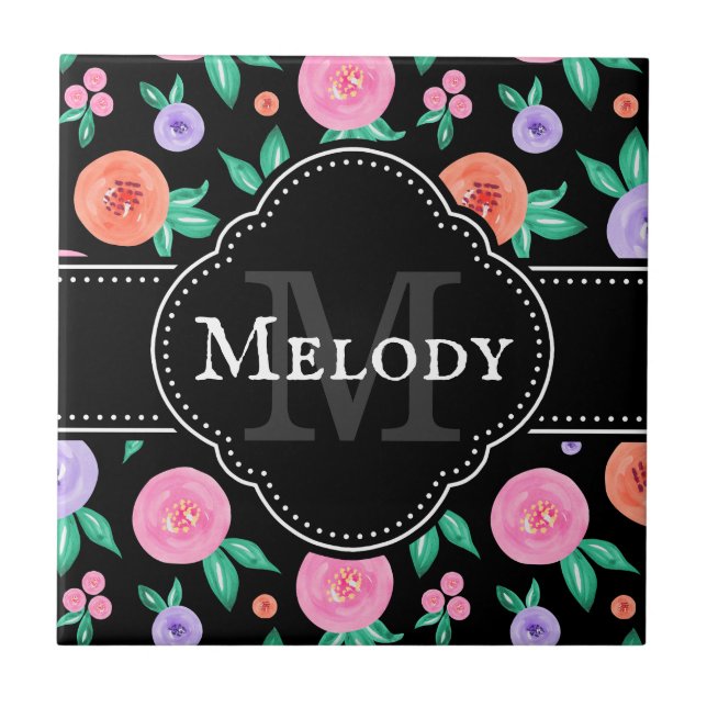 Lila Farbmuster für die Rose auf schwarz Fliese (Vorderseite)