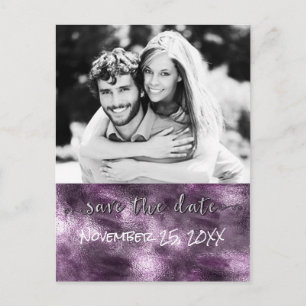 Lila Faux-Folie Glamour Chic Save The Date Foto Ankündigungspostkarte