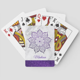 Lila Faux-Glitter-Mandala auf weißem Marmor Spielkarten