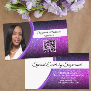 Lila Faux-Glitter-Professional-Photo-QR-Code Visitenkarte