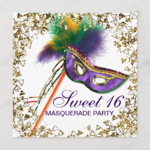 Lila Feather Maske Sweet 16 Masquerade Party Einladung