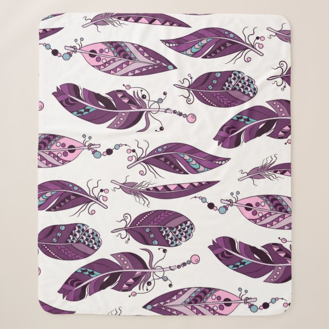 Lila Federn: Vintage Ornamentik nahtlos. Sherpadecke (Vorderseite)