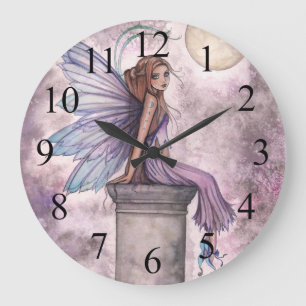 Lila Feen-Fantasie-Kunstuhr Große Wanduhr