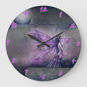 Lila Feen Fantasy Kunst Wanduhr