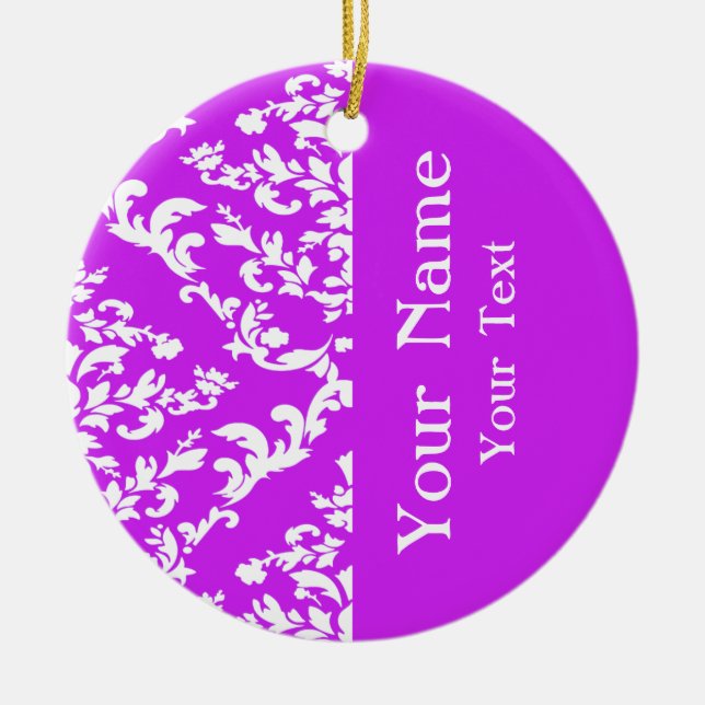 Lila feiner Damast mit/ Name bei Emporiomoffa Keramik Ornament (Vorne)