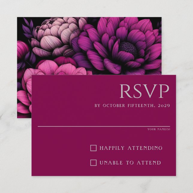 Lila Fettfloral RSVP Karte (Vorne/Hinten)
