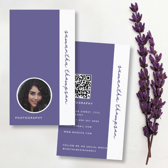 Lila Fettschrift Berufliche Fotografie Visitenkarte (Purple Bold Script Professional Photography Business Card)