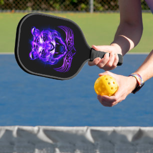 Lila Feuerflammende Tigerkatze Pickleball Schläger