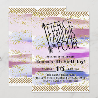 Lila Fierce Fabulous & 4. Geburtstag Einladung