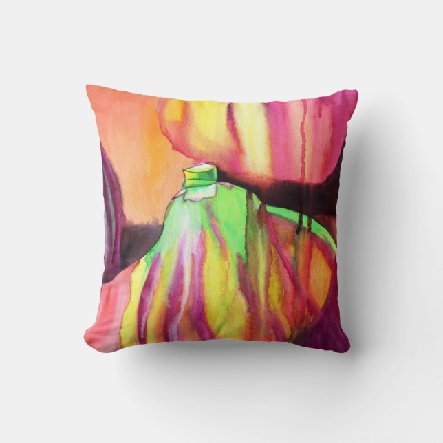 Lila Figs Aquarell Original Tropfen Malerei Kissen (Vorderseite)