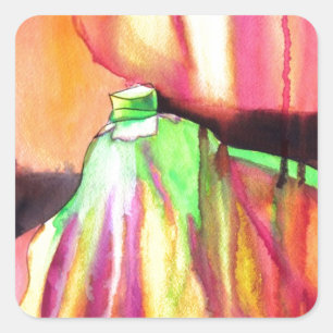 Lila Figs original Art Aquarell Tropfen Malerei Quadratischer Aufkleber