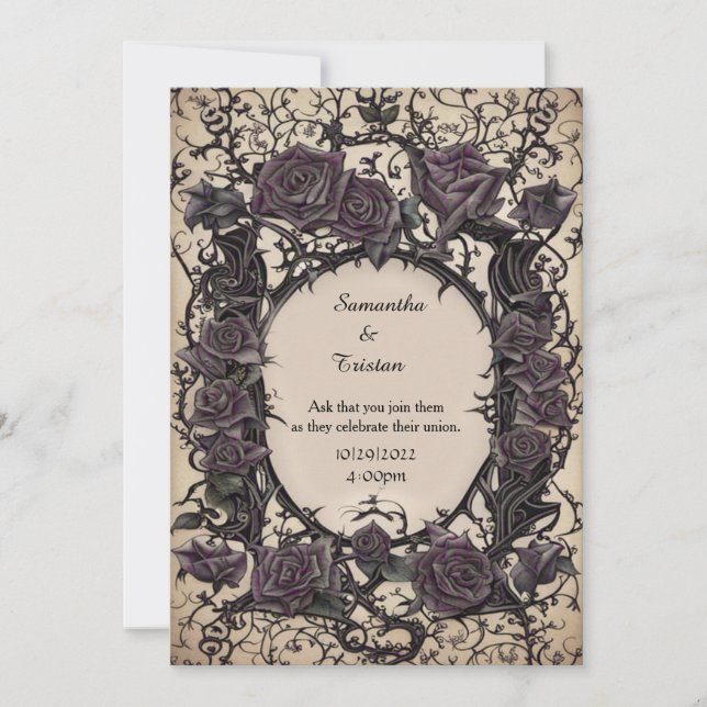 Lila Filigree und Thorn Rose Goth Wedding Einladung (Vorderseite)