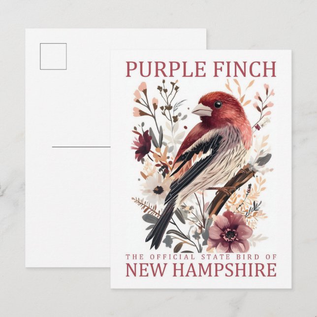 Lila Finch Bird of New Hampshire USA Travel Postkarte (Vorne/Hinten)