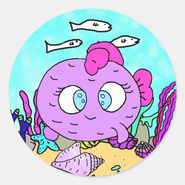 Lila Fisch-Meeresbewohner Strand Runder Aufkleber (Vorderseite)