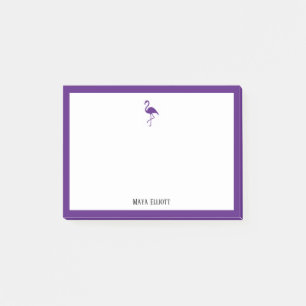 Lila Flamingo-Grenze auf Weiß mit Name Post-it Klebezettel