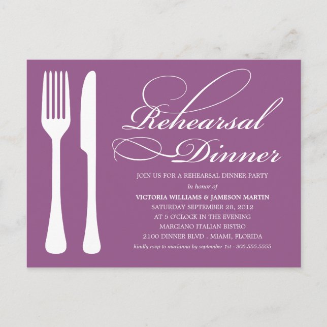 LILA FLATWARE | PROBE DINNER INVITE EINLADUNGSPOSTKARTE (Vorderseite)