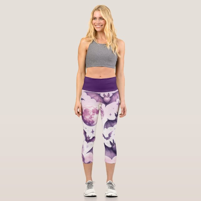 Lila Fledermäuse Capri Leggings (Vorderseite)