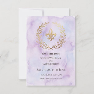 Lila Fleur De Lis Hochzeit Save The Date