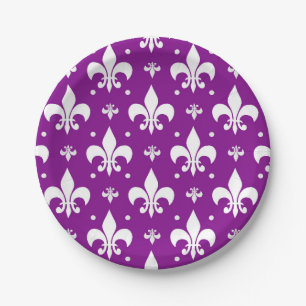 Lila Fleur-de-lis-Muster Pappteller