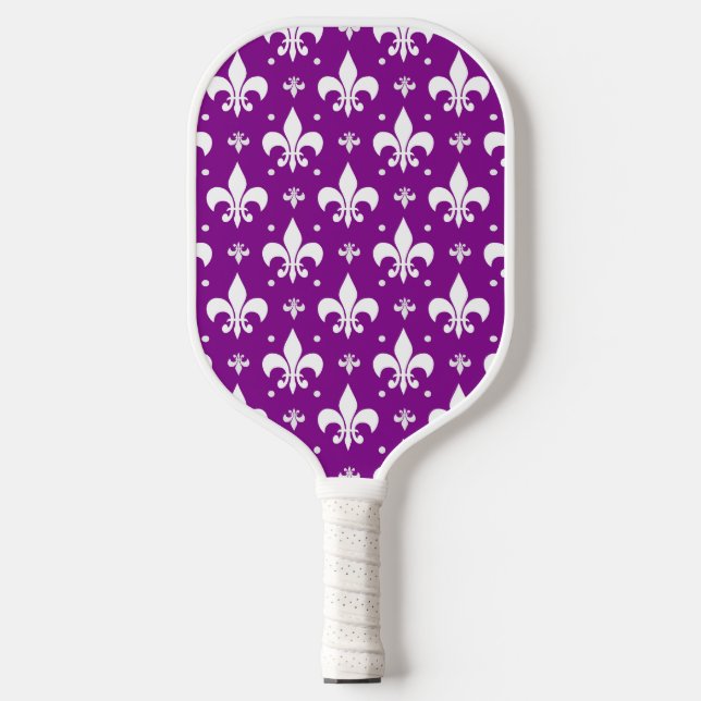Lila Fleur-de-lis-Muster Pickleball Schläger (Vorderseite)
