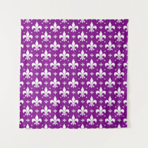 Lila Fleur-de-lis-Muster Wandteppich