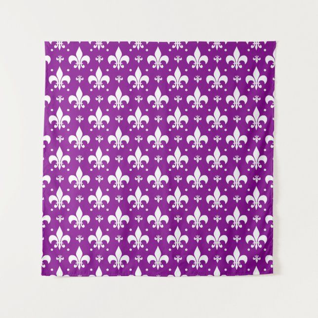 Lila Fleur-de-lis-Muster Wandteppich (Vorderseite)