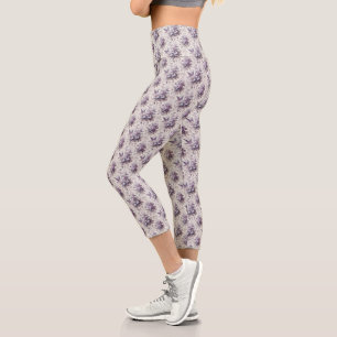Lila Fleurie-Vögel Capri Leggings