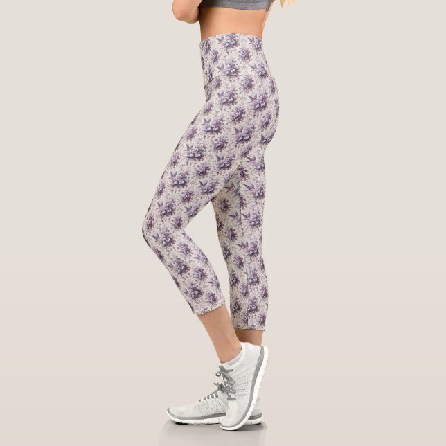 Lila Fleurie-Vögel Capri Leggings (Links)